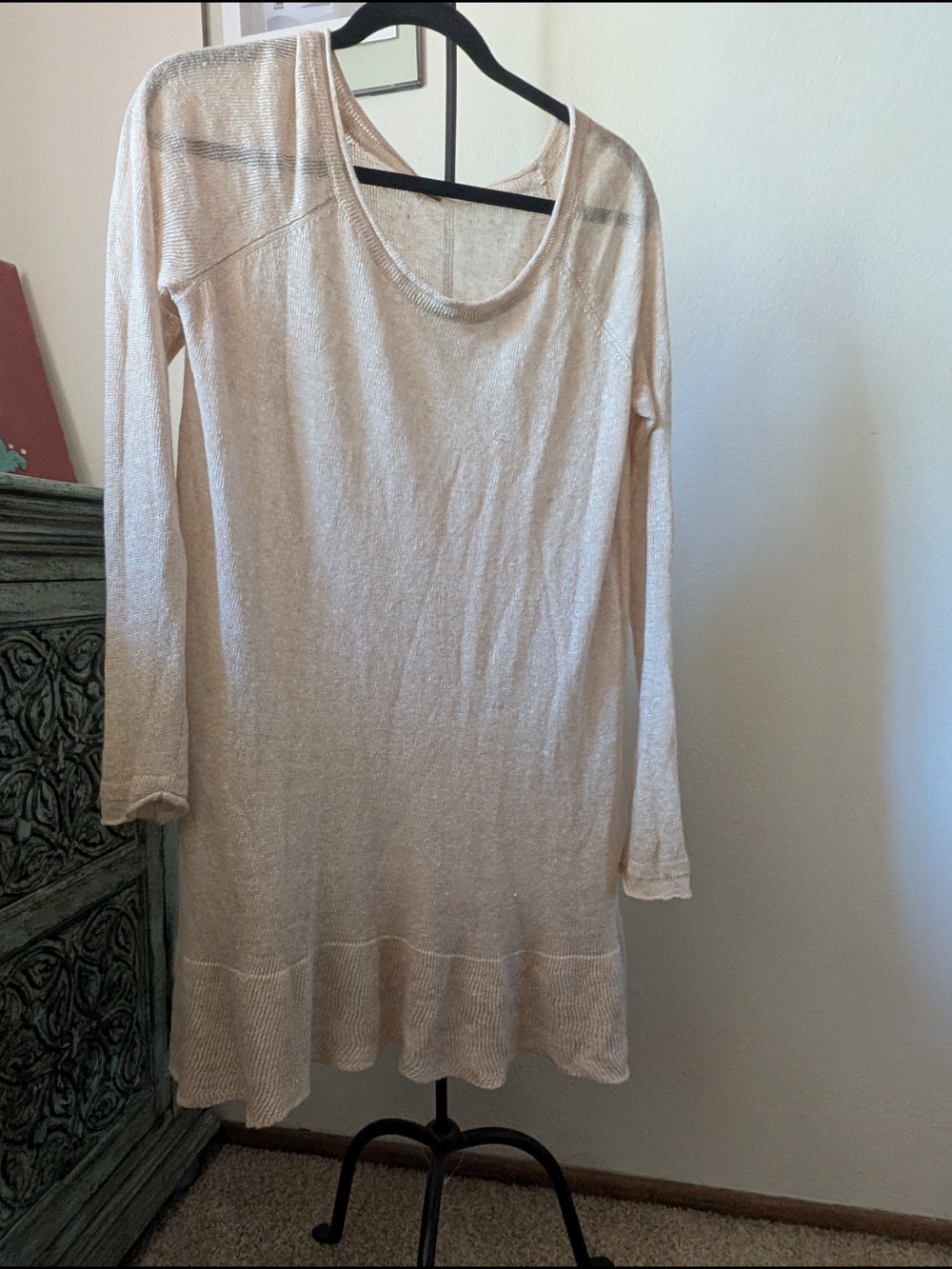 Free People Cream Open-Knit Tunic Sweater